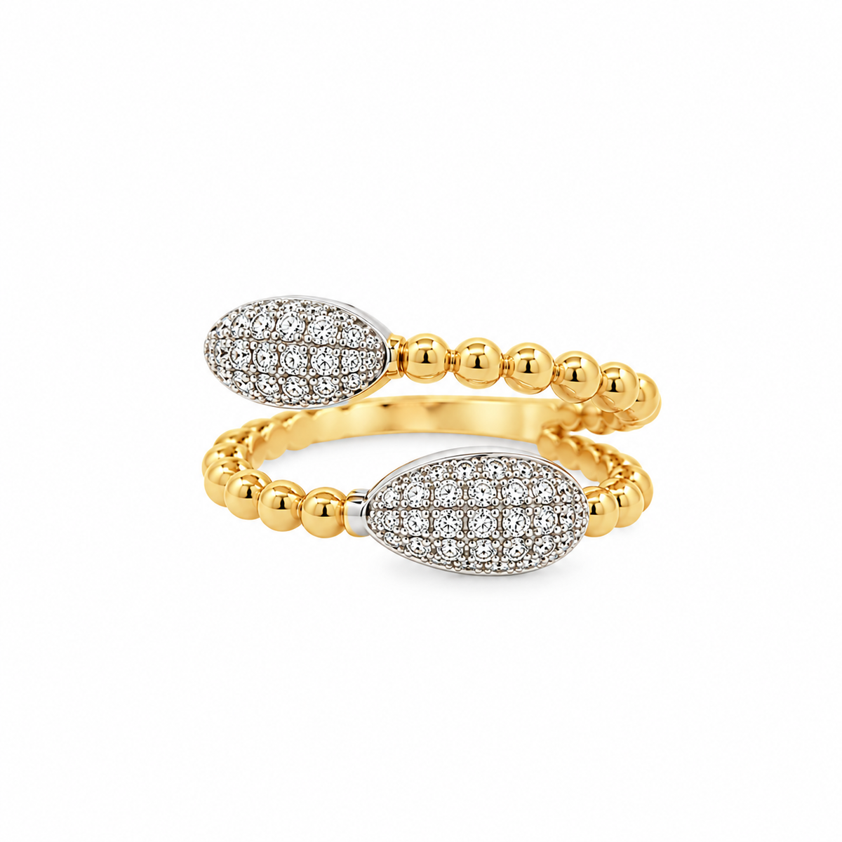 18Kt 2 Row Caviar Bead Diamond Fashion Ring