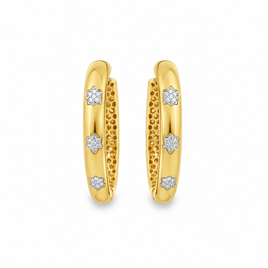 18Kt Oval Diamond Hoop Earrings