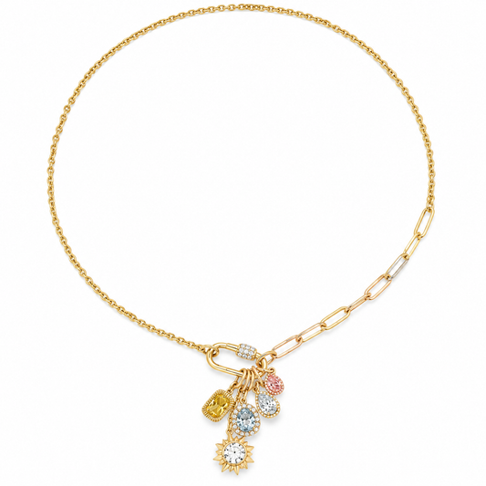 14Kt Multi Color Diamond Charm Necklace