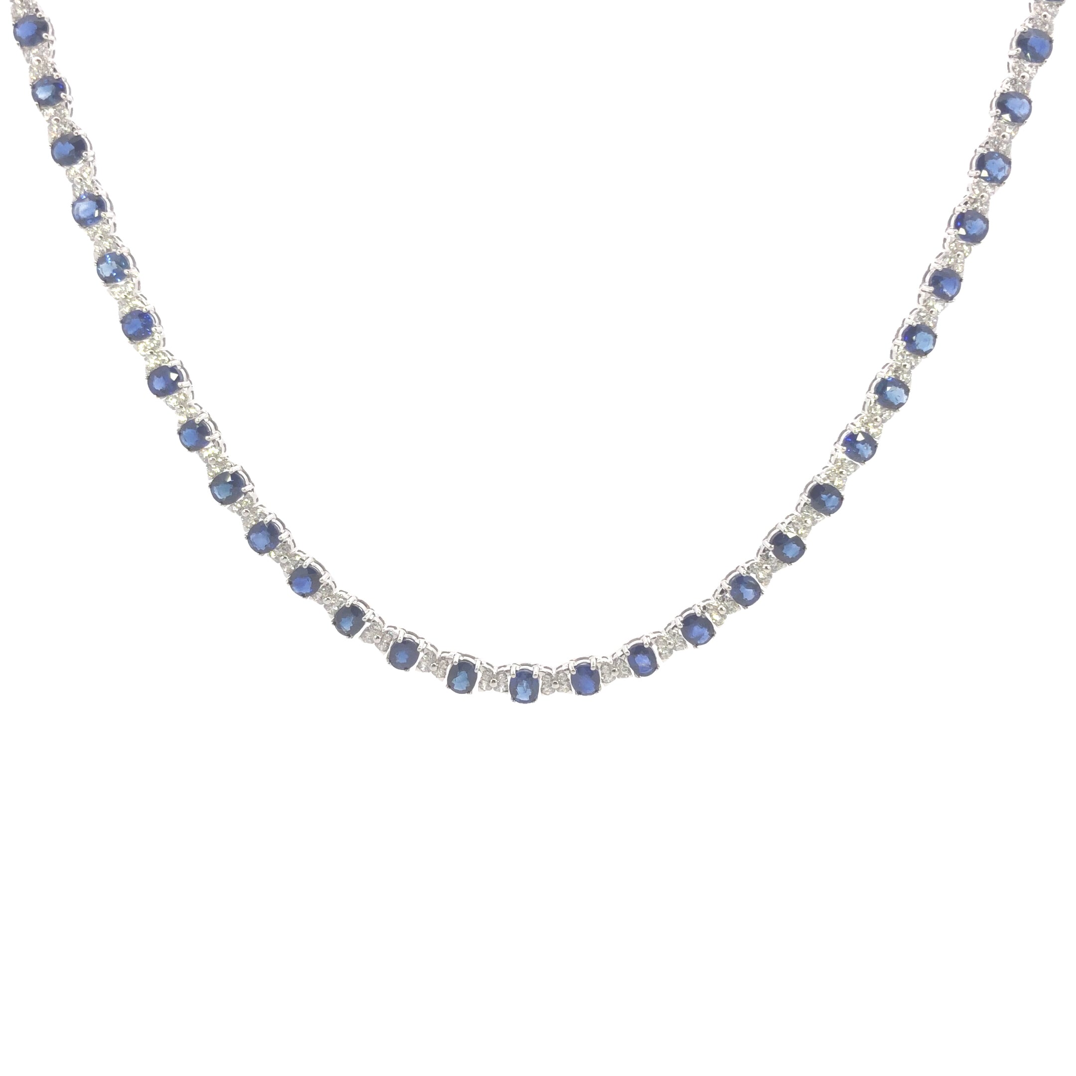 Rachel Koen Genuine Diamond Blue Sapphire Tennis Necklace 14K White Gold  3.32cts | eBay
