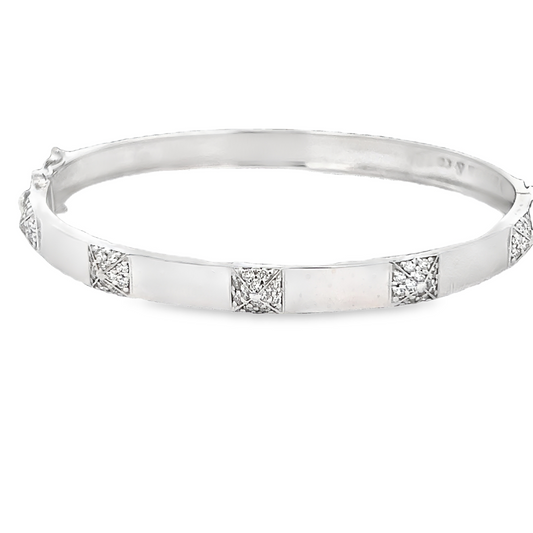 White Gold Bangle with 5 Diamond Studs