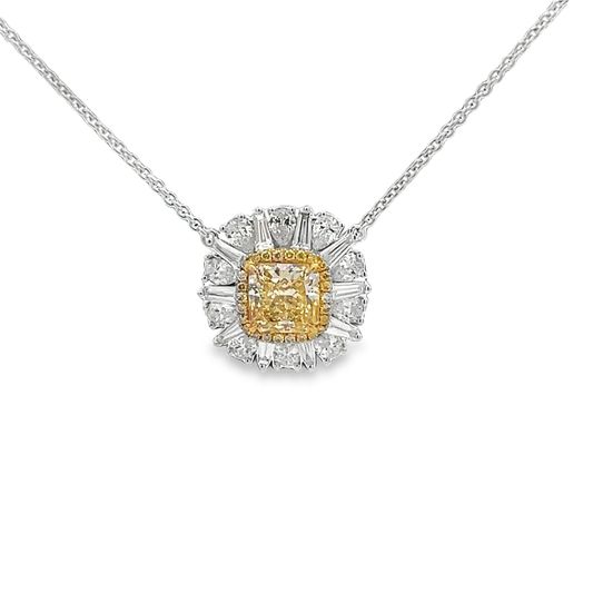 White And Yellow Diamond Cushion Shape Necklace