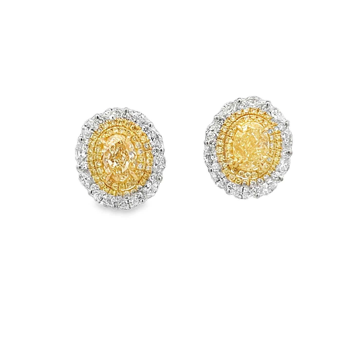 White and Yellow Diamond Oval Shape Earrings