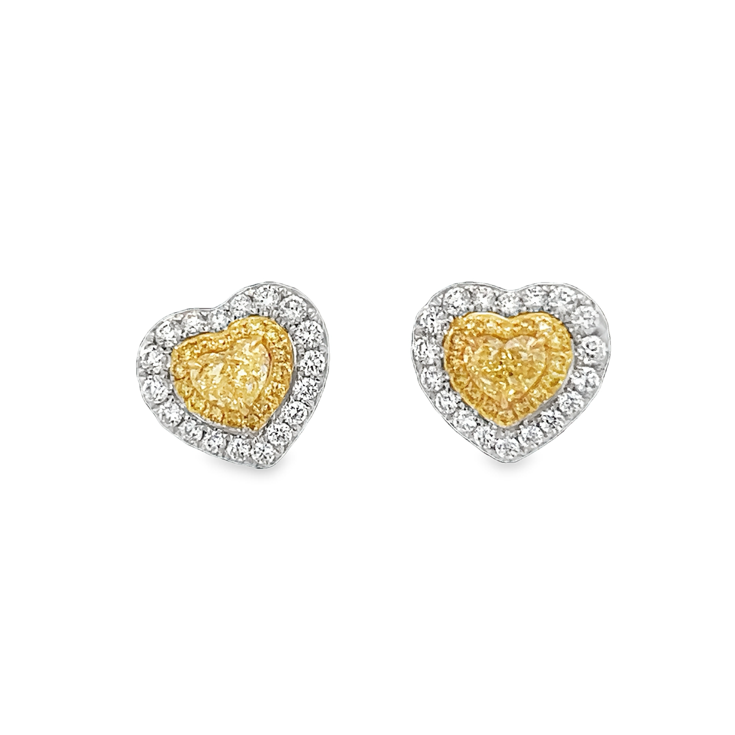 White and Yellow Diamond Heart Shape Earrings