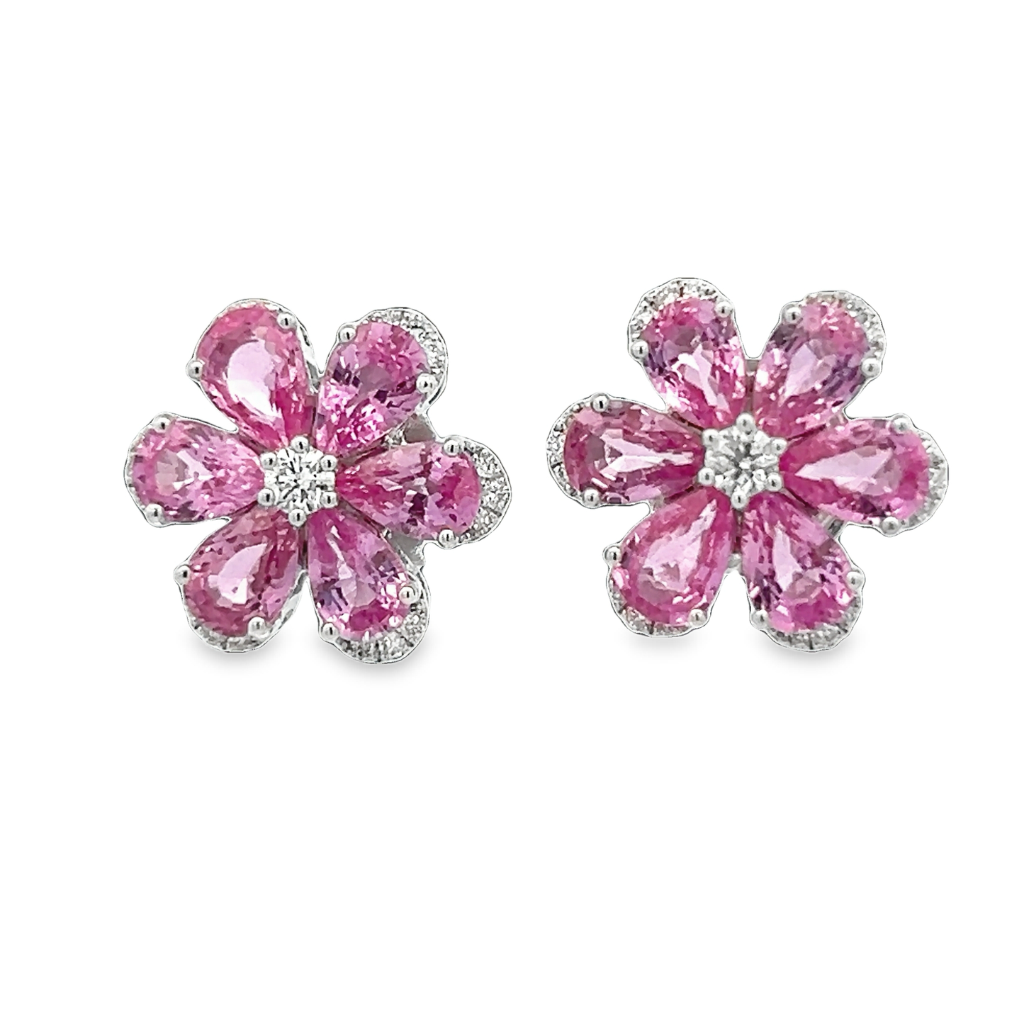 Pink Sapphire Flower Earrings