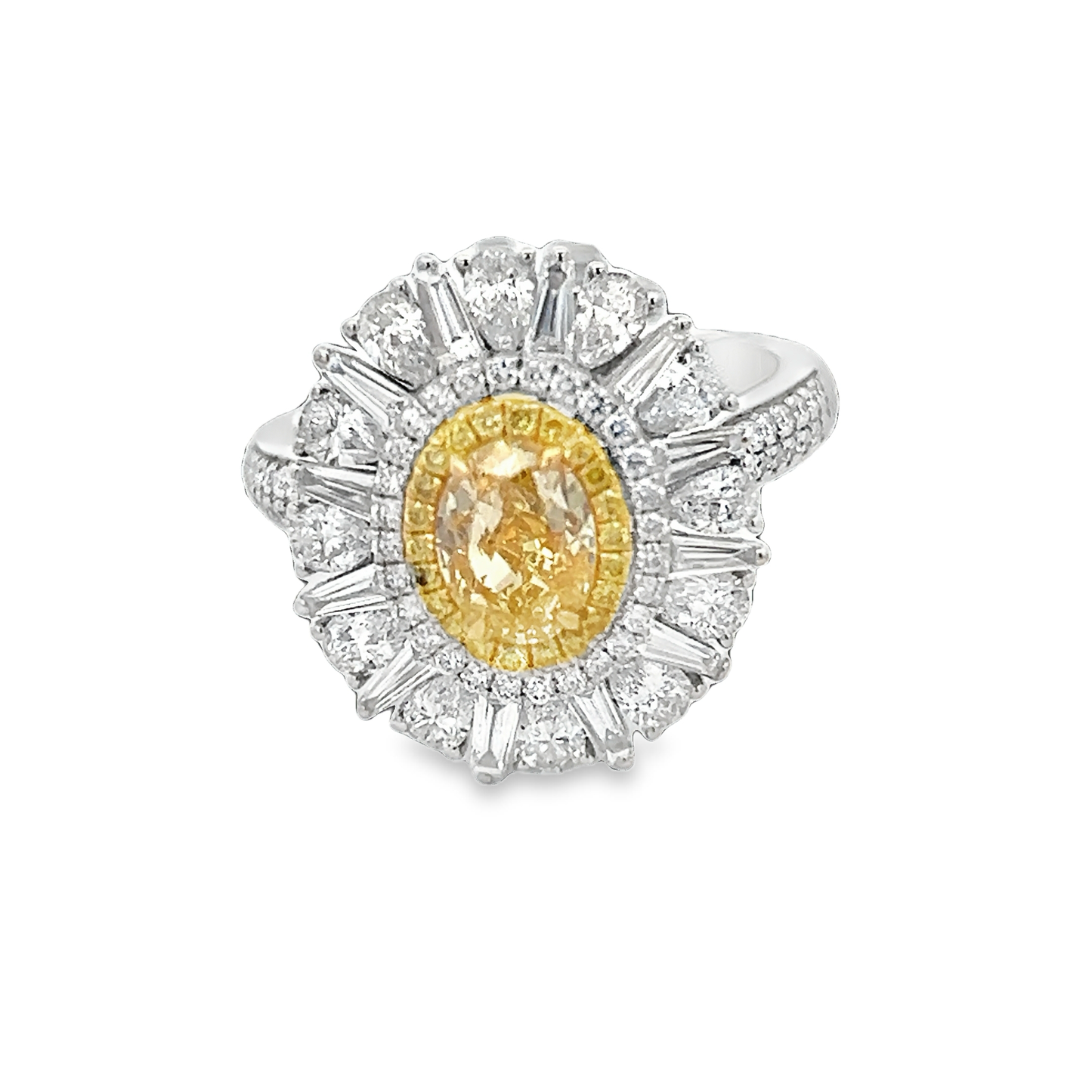 White and Yellow Diamond Oval Ring