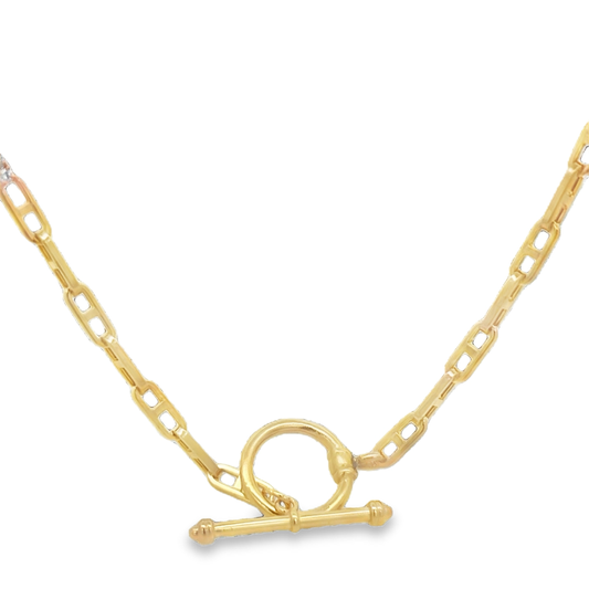 Anchor Link With 2 Diamond Sections Toggle Necklace