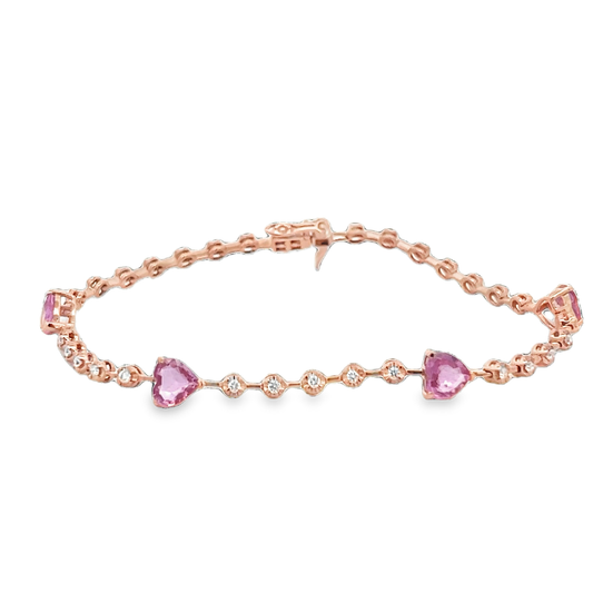 Heart Pink Sapphire and Diamond Bracelet