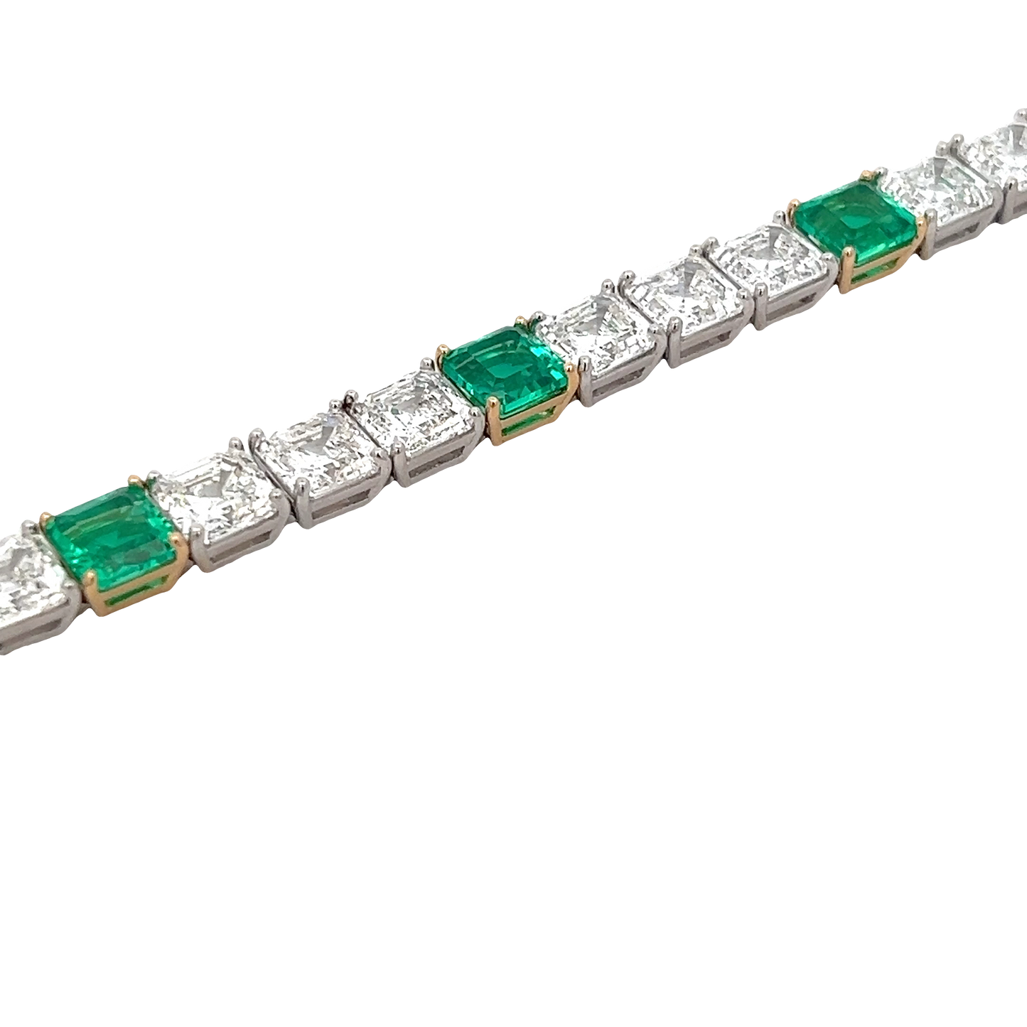 White Gold Tennis Bracelet with Diamonds and Emeralds
