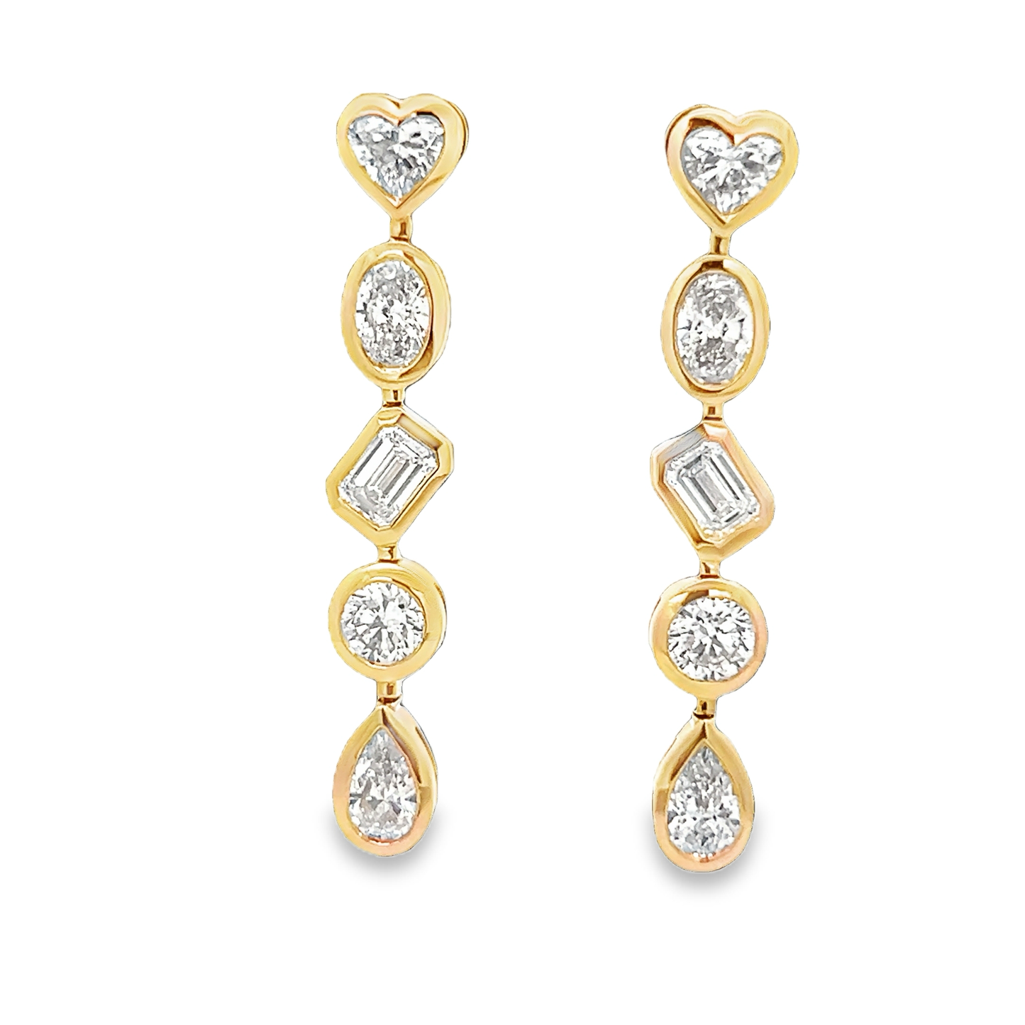 Yellow Gold Long Bezeled Diamond Earrings