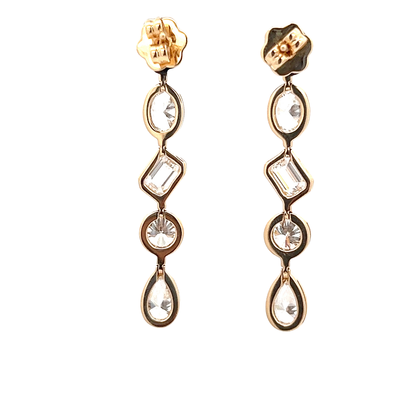 Yellow Gold Long Bezeled Diamond Earrings