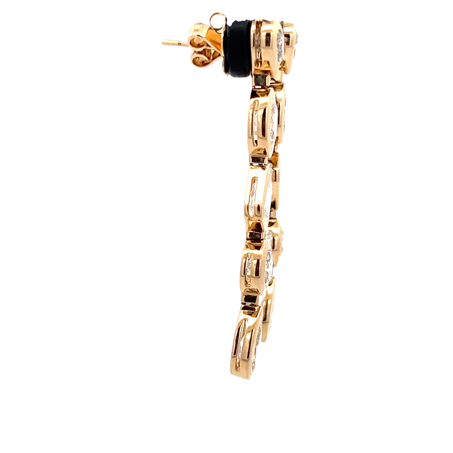 Yellow Gold Long Bezeled Diamond Earrings