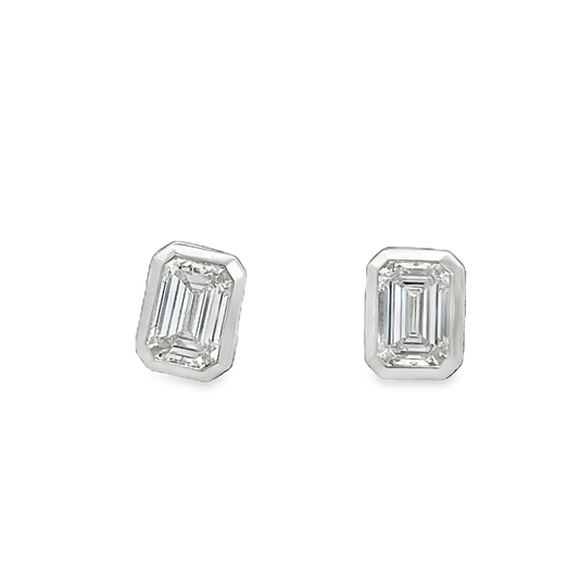 Bezeled Emerald Diamond Stud Earrings