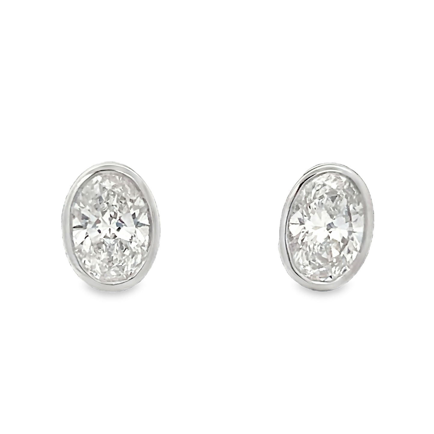 Bezeled Oval Diamond Stud Earrings
