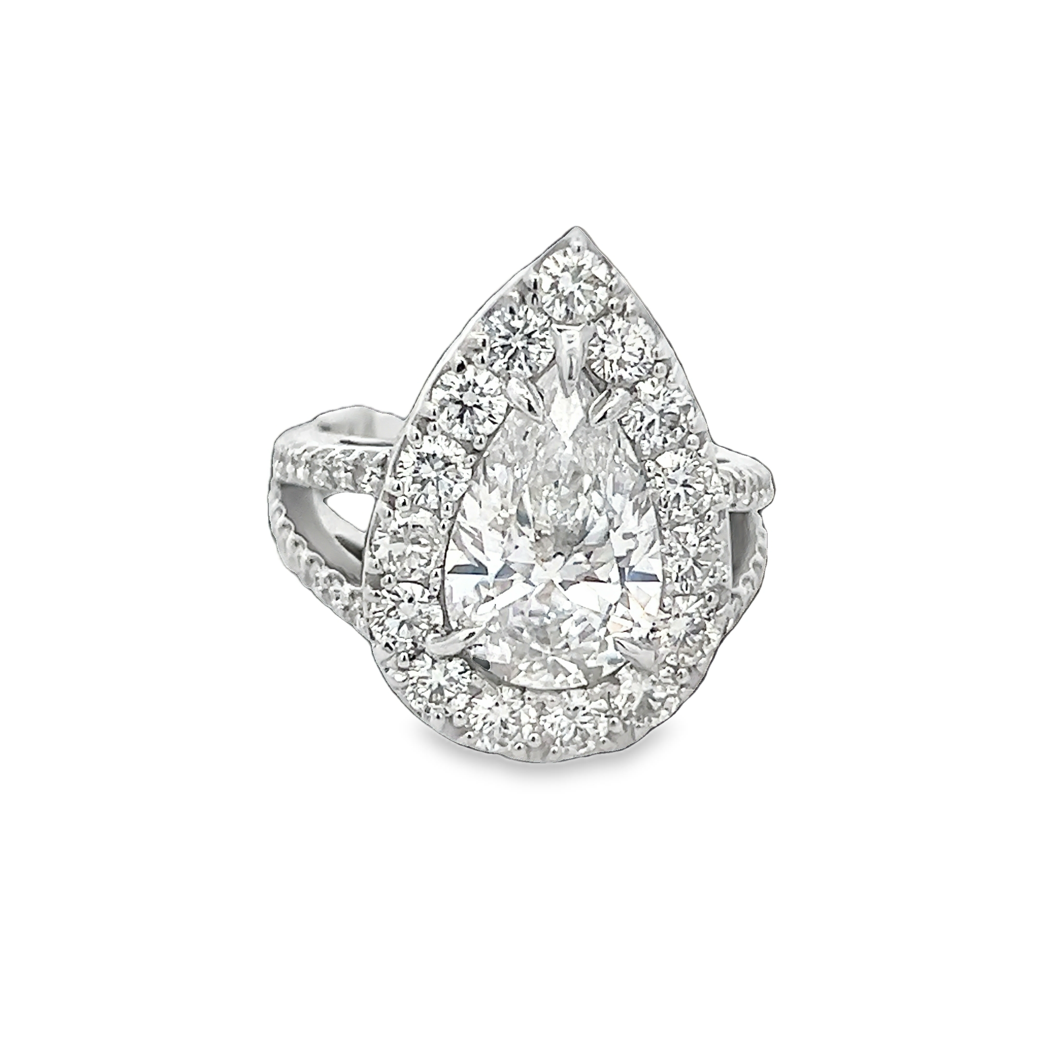 Pear Diamond in a Halo Setting with Round Diamonds