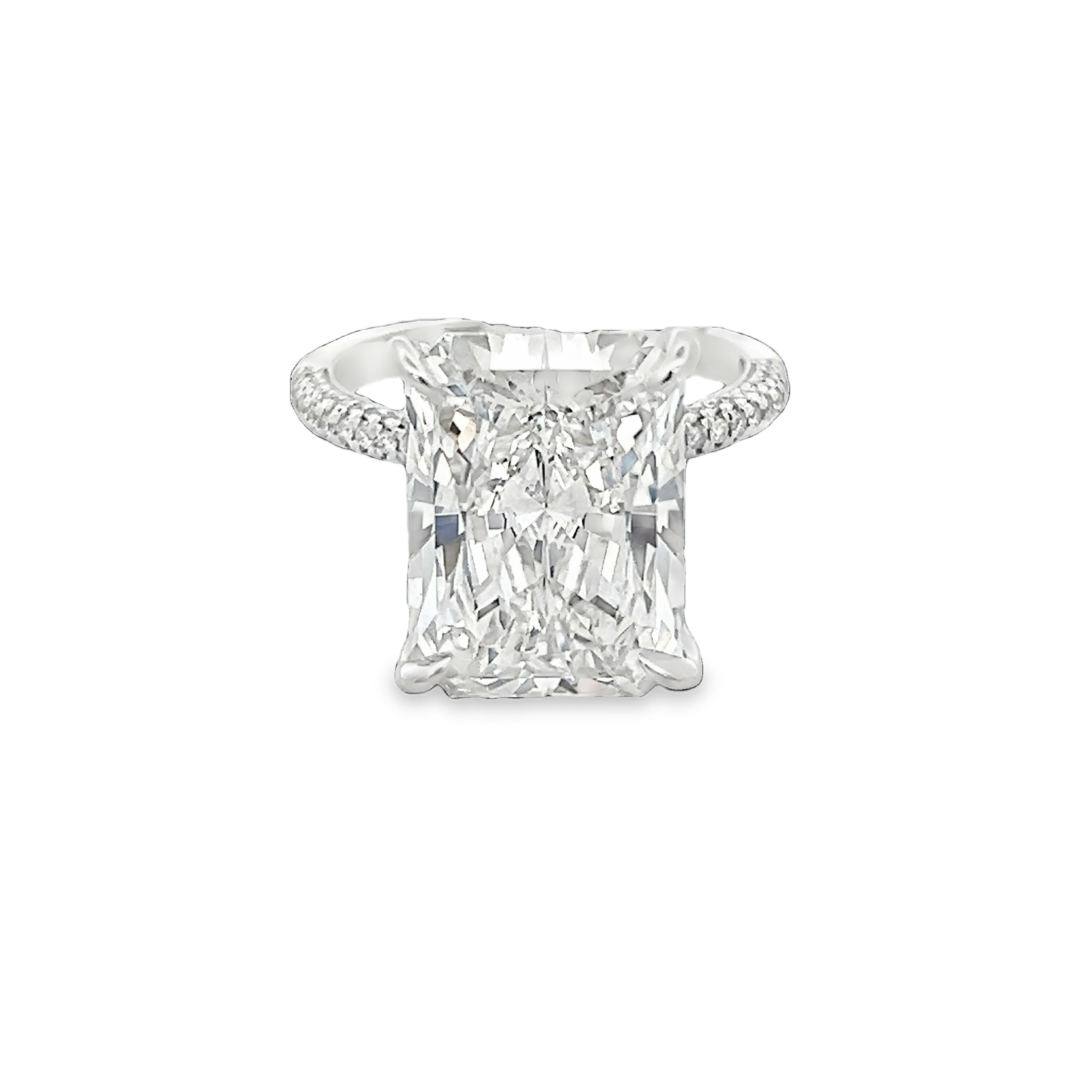 Radiant Diamond in a Halo Setting with Round Diamonds