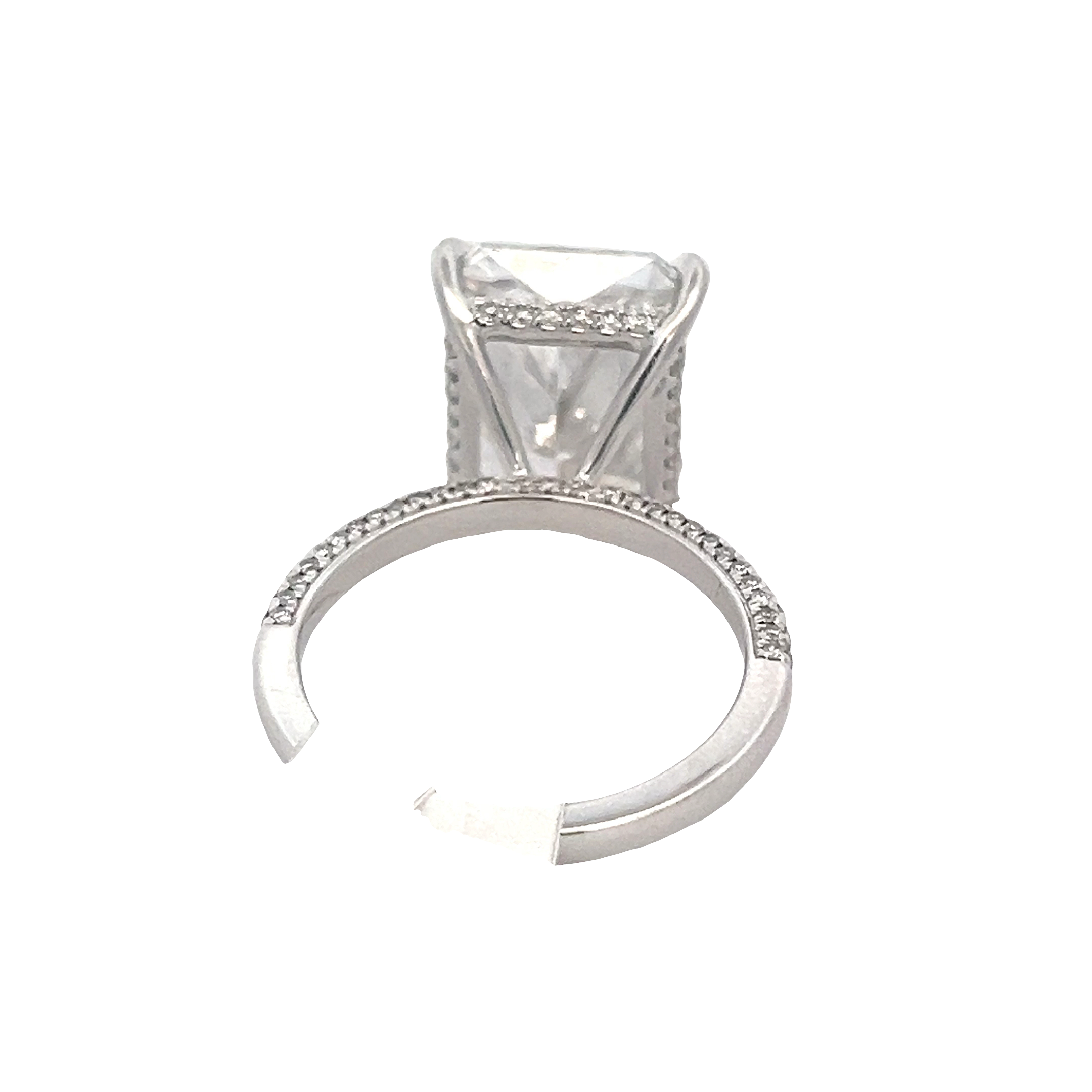 Radiant Diamond in a Halo Setting with Round Diamonds
