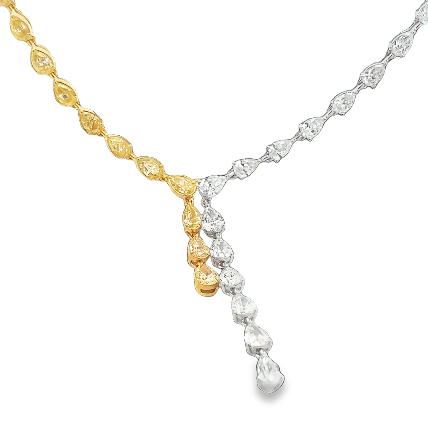 Lariat Necklace with Yellow and White Pear Diamonds