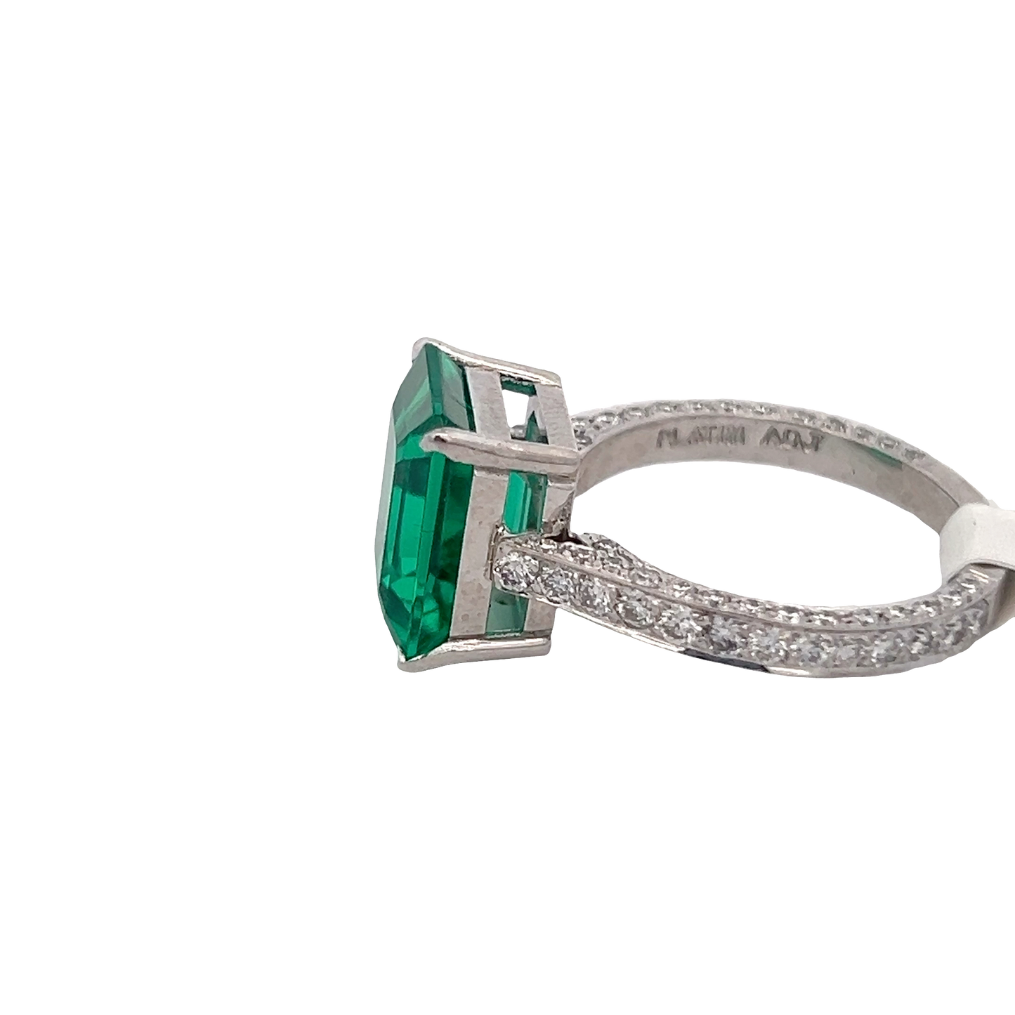 Platinum Emerald Ring with Round Diamonds