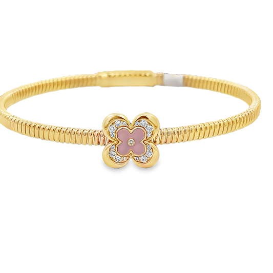 Pink and Diamond Gooseneck Clover Bracelet
