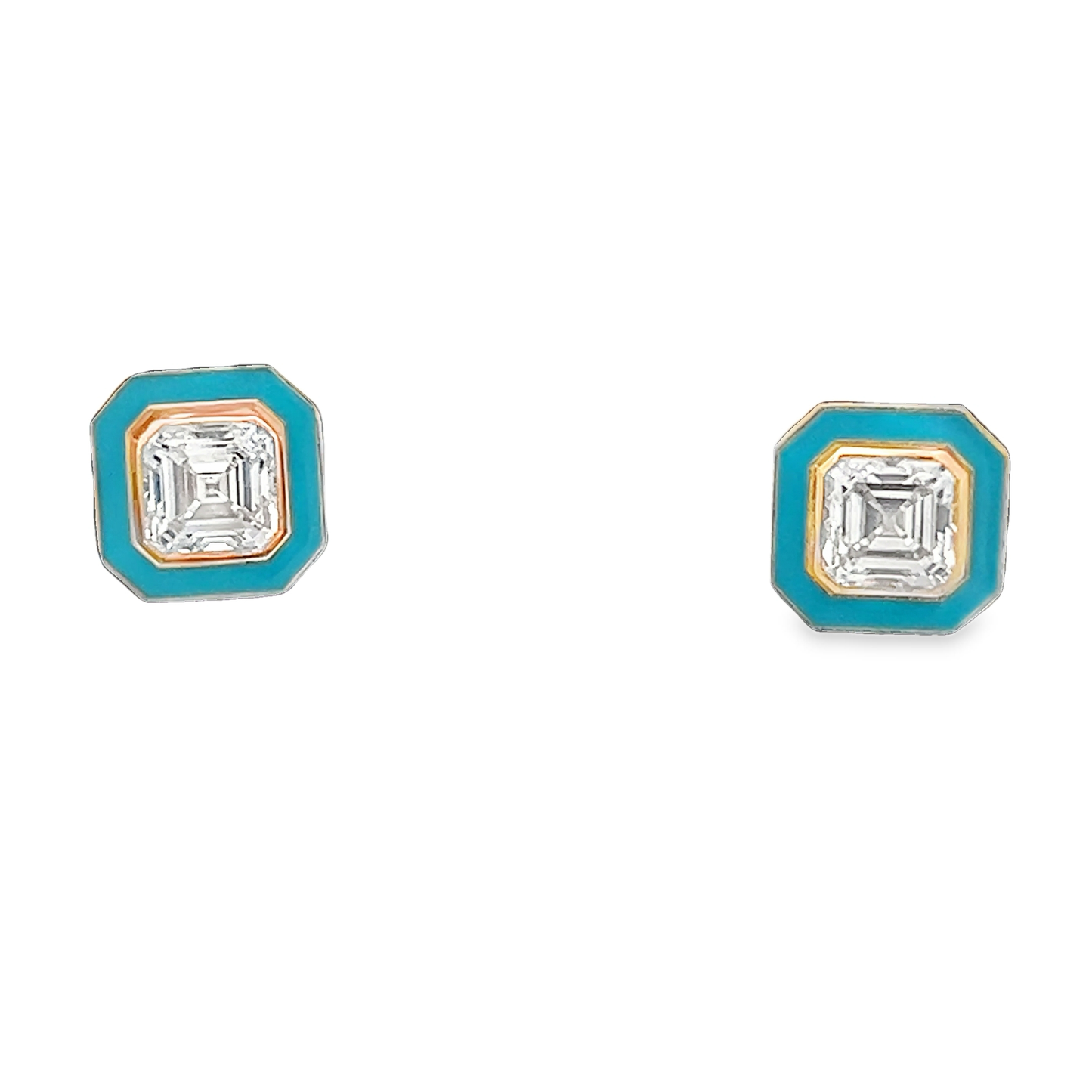 Bezeled Diamond Studs with 3 sets of Enamel Jackets
