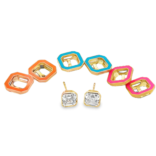 Bezeled Diamond Studs with 3 sets of Enamel Jackets
