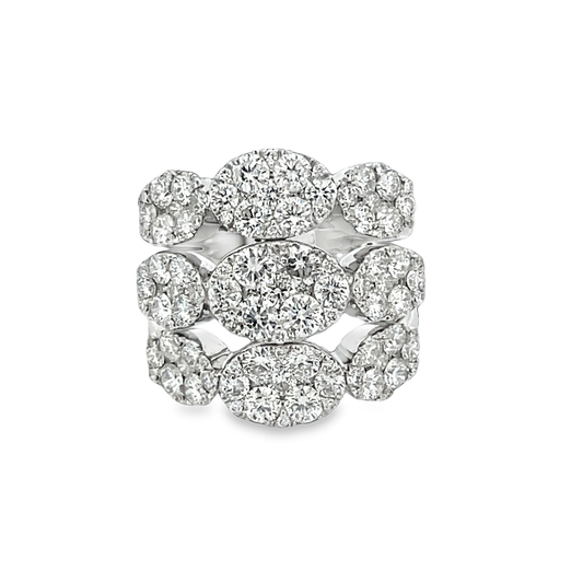 3 Row Round Diamond Fashion Ring