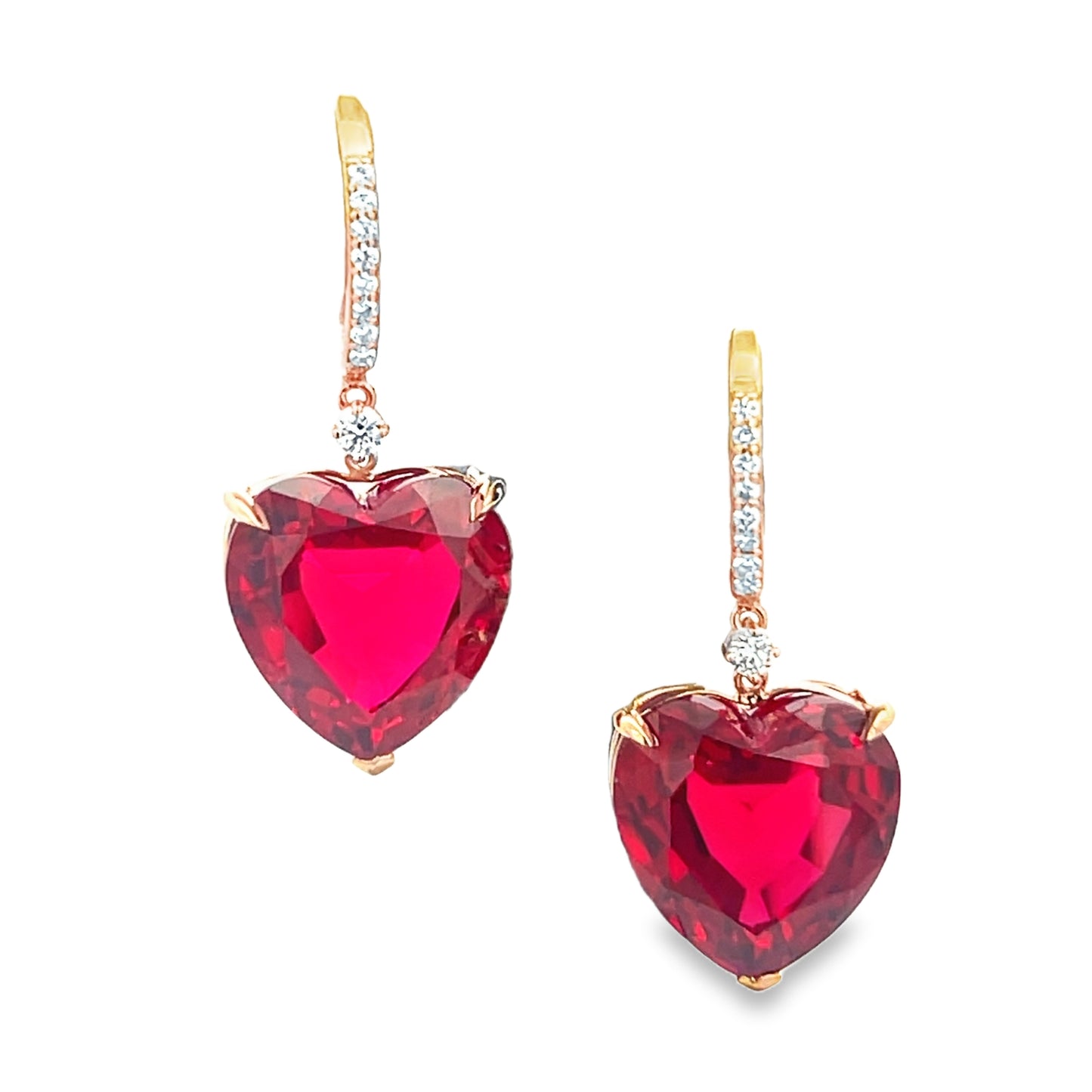 Rose Gold Heart-Shape Ruby Drop Earrings