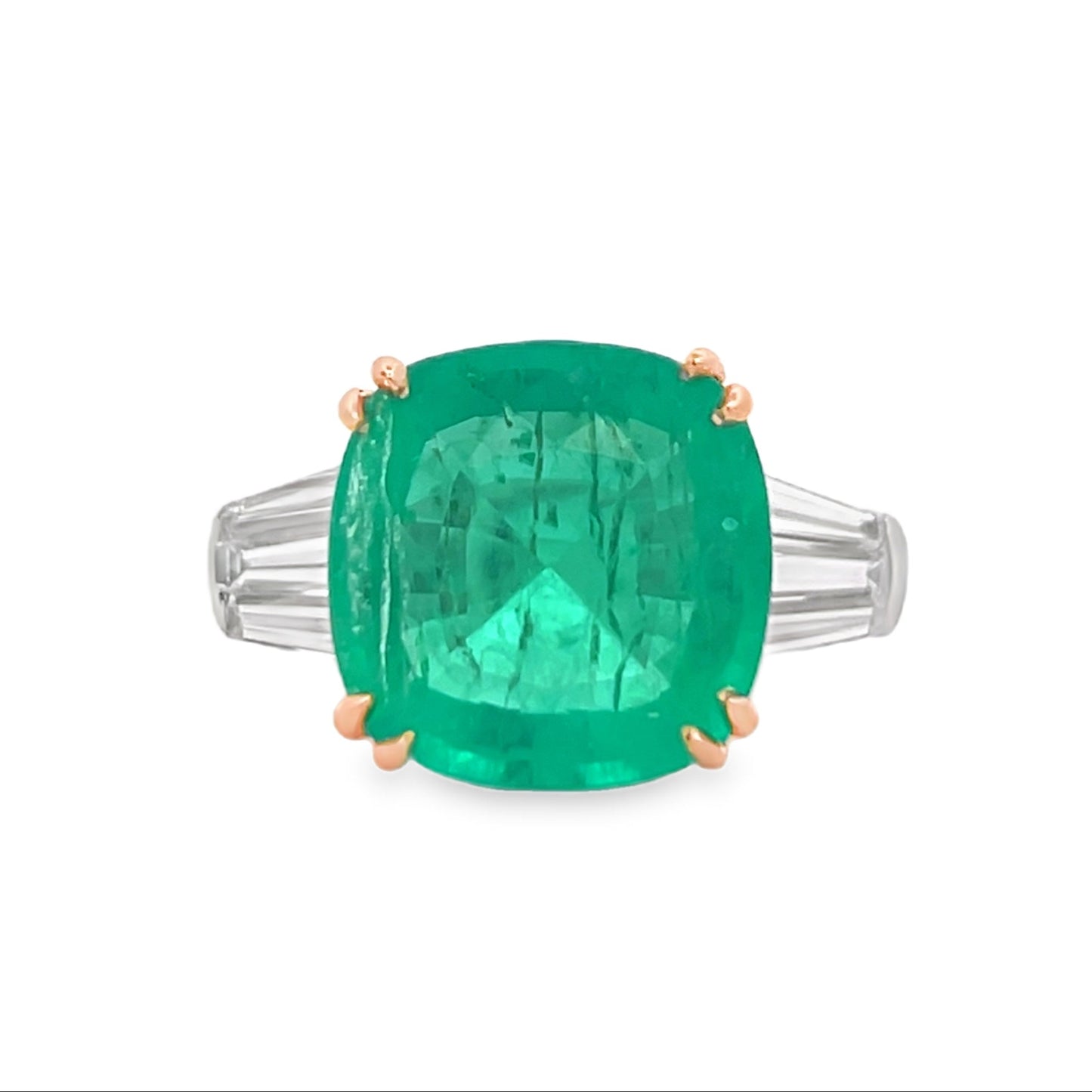 Cushion Emerald with Baguette Diamonds