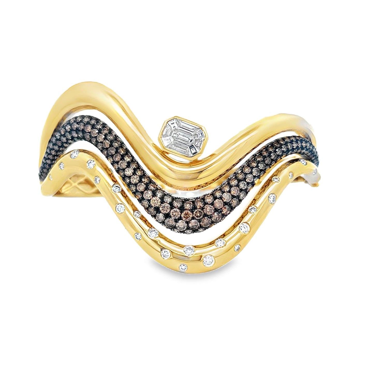 18Kt Gold 3 Row Wave Bangle Bracelet