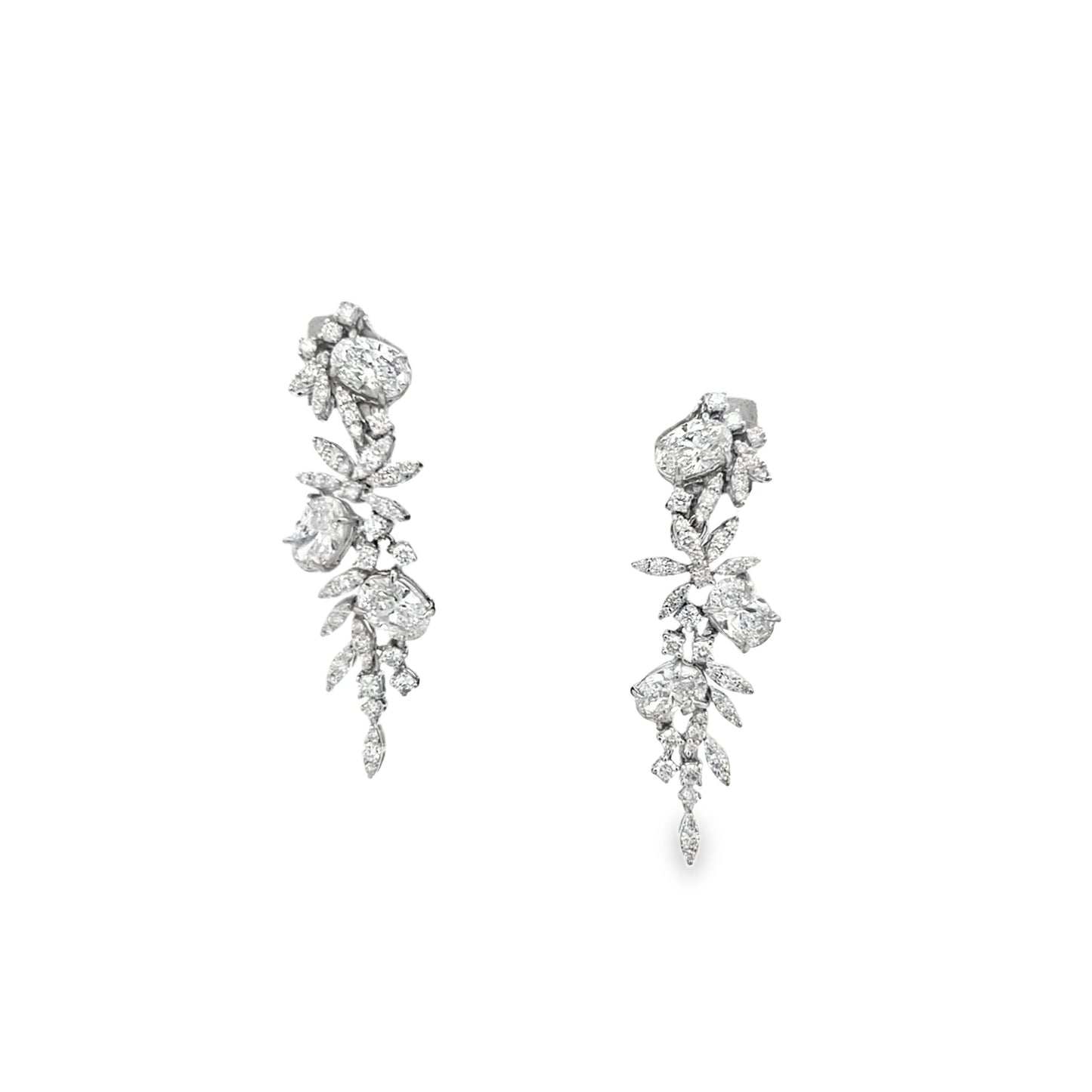 18Kt White Gold Oval Diamond Waterfall Earrings