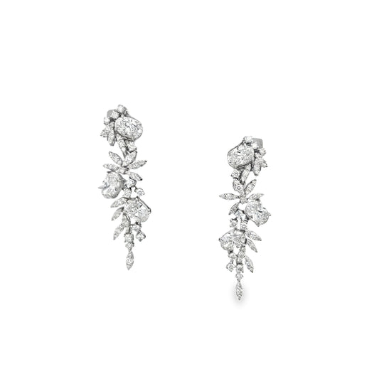 18Kt White Gold Oval Diamond Waterfall Earrings