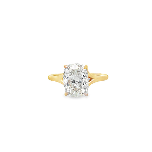 14Kt YG Cushion Engagement Ring With Hidden Halo