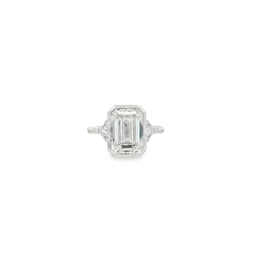 14Kt WG Bezeled Emerald Diamond Engagement Ring