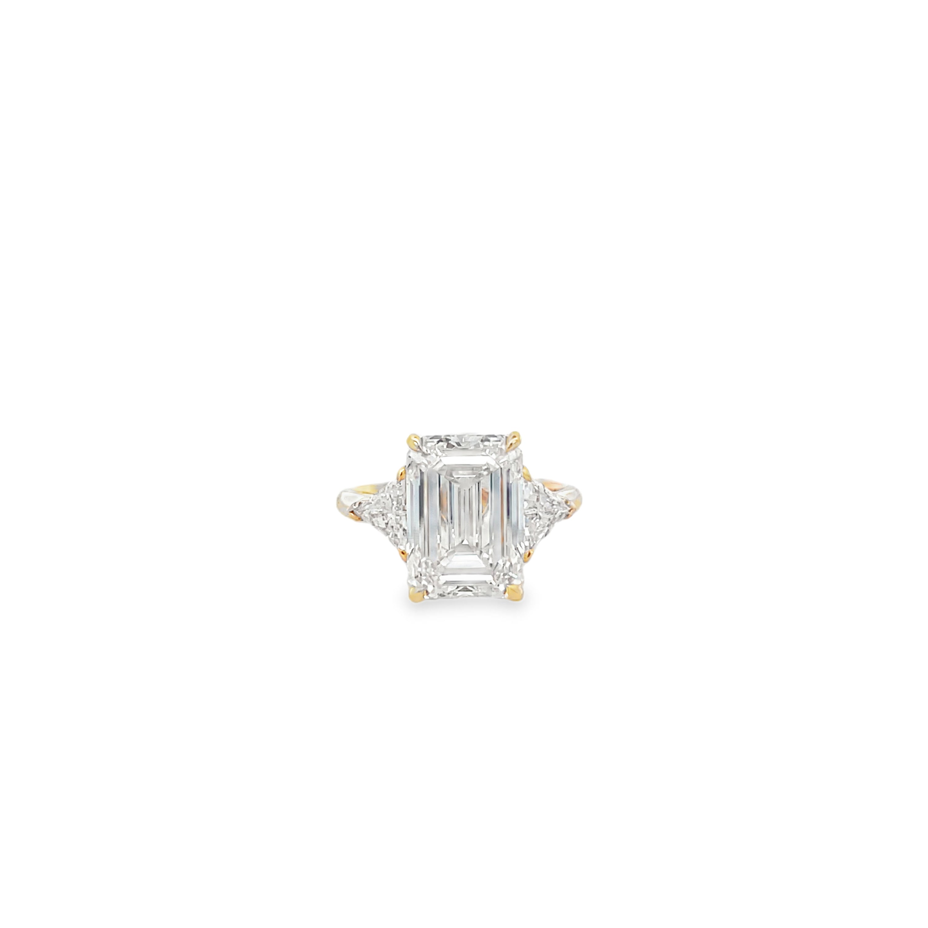 14Kt YG 3 Stone Emerald Engagement Ring