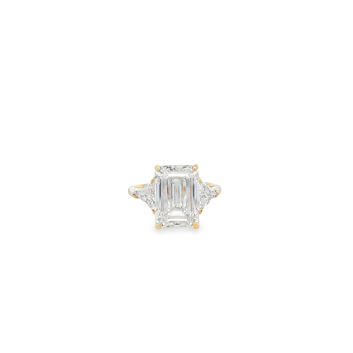 14Kt YG 3 Stone Emerald Engagement Ring