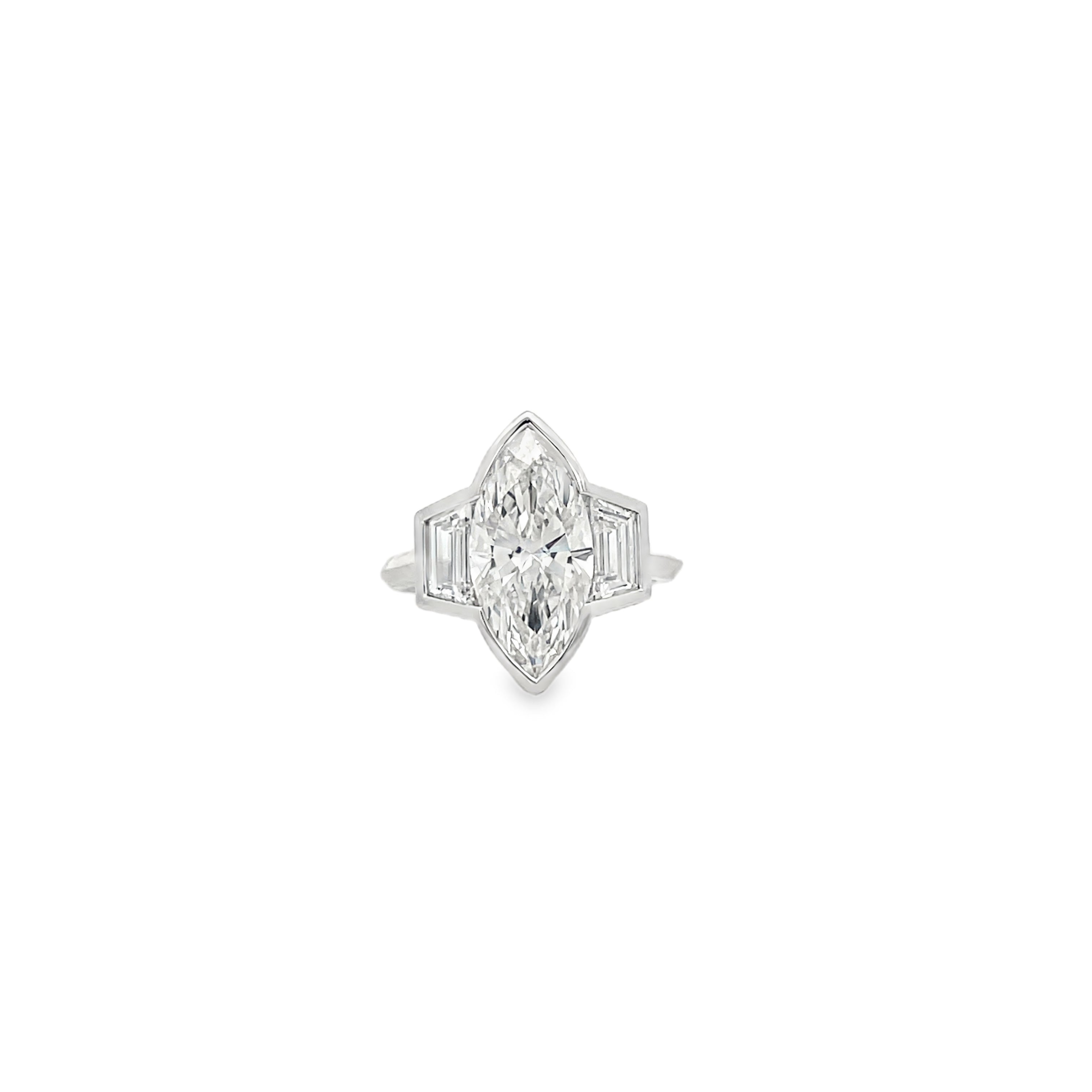14 Kt WG Bezeled Marquise Diamond Engagement Ring