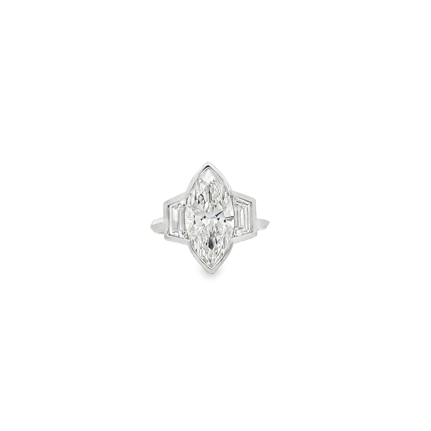 14 Kt WG Bezeled Marquise Diamond Engagement Ring