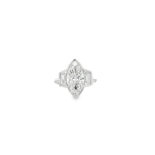 14 Kt WG Bezeled Marquise Diamond Engagement Ring