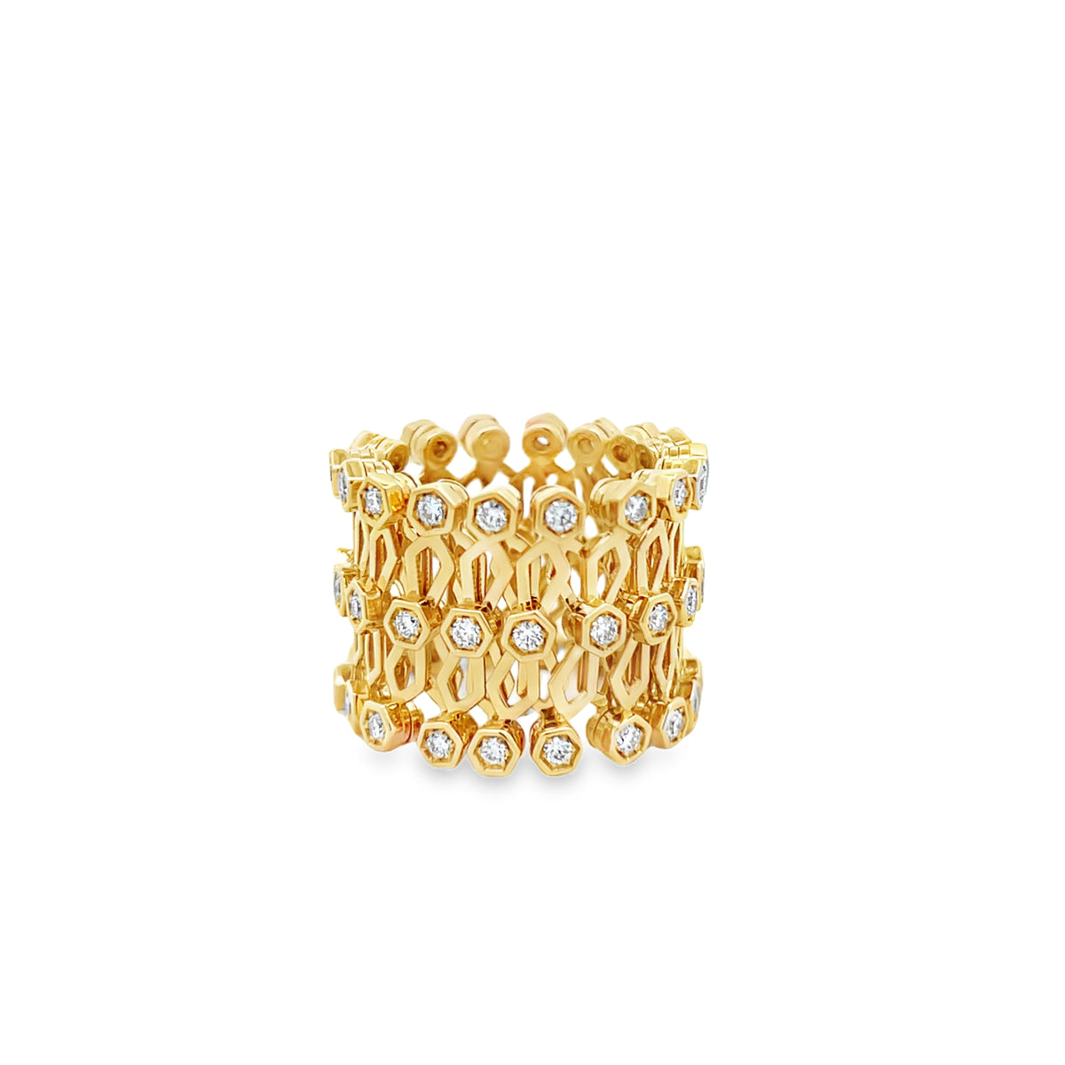 18Kt YG Stretchy Convertable Band And Bracelet Fashion Ring