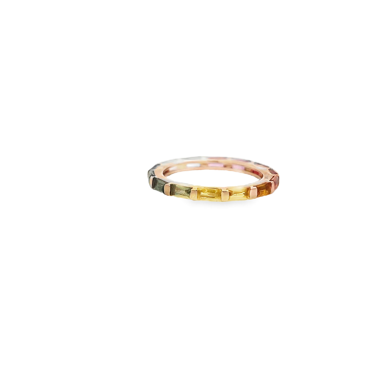 14Kt Rainbow Eternity Band Baguette Sapphires Fashion Ring
