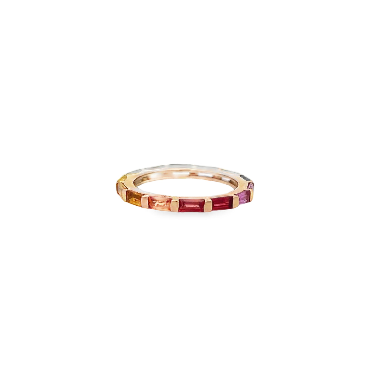 14Kt Rainbow Eternity Band Baguette Sapphires Fashion Ring