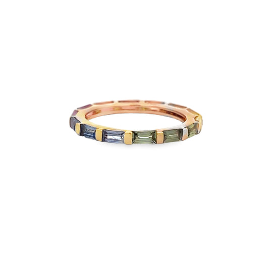 14Kt Rainbow Eternity Band Baguette Sapphires Fashion Ring