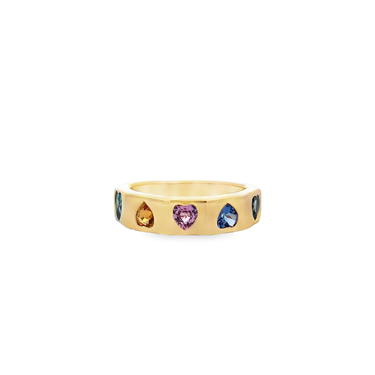 14Kt Multi Color Heart Shape Stone Band Fashion Ring