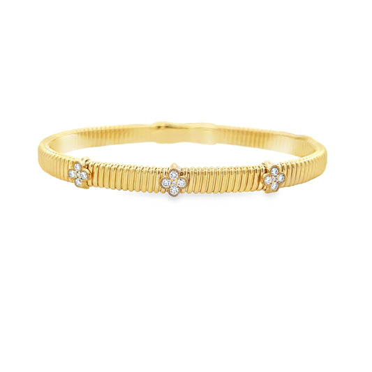 14Kt Gooseneck Bangle With 3 Diamond Clovers Bracelet