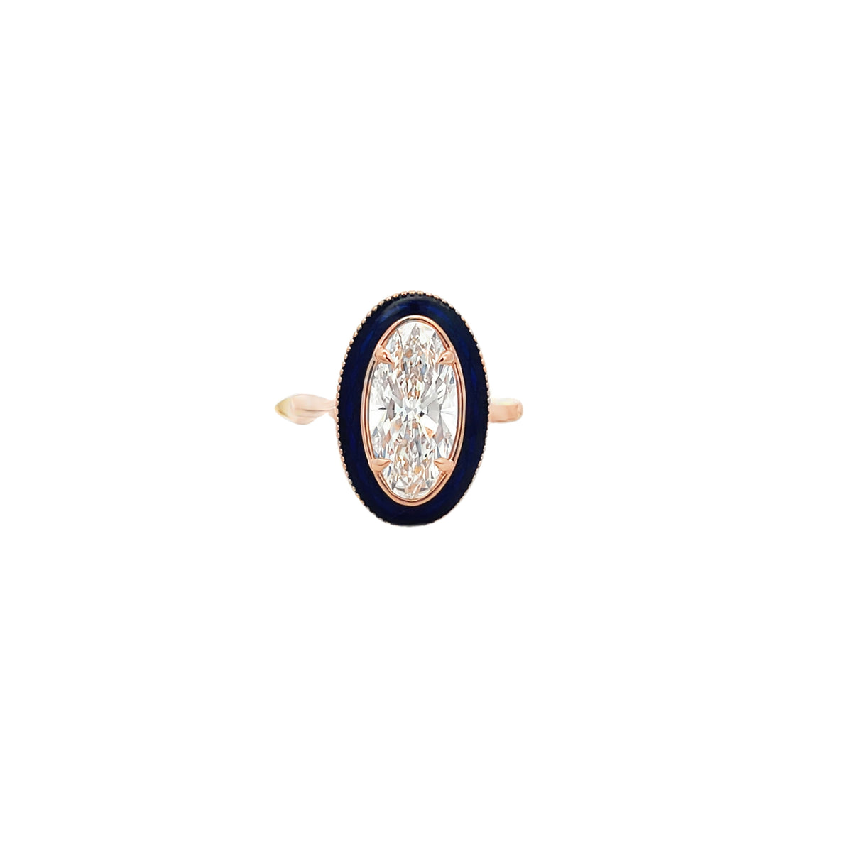 14Kt Diamond Navy Blue Enamel Bubble Fashion Ring