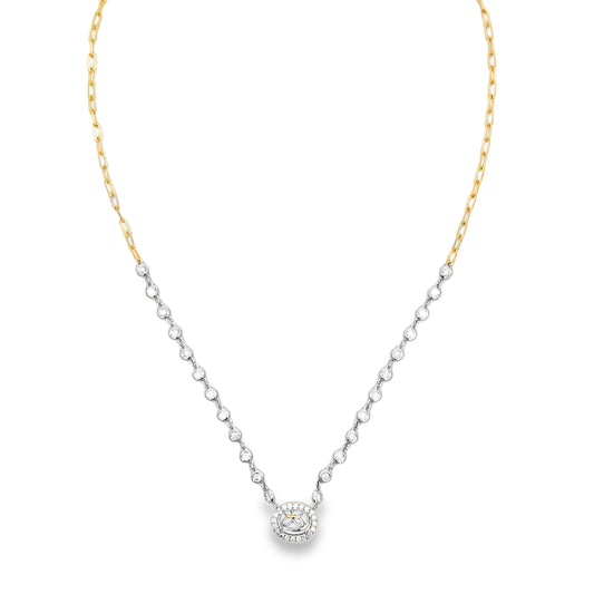 W&Y 14Kt Halo Remount Oval Necklace With Bezeled Diamonds On Chain Necklace