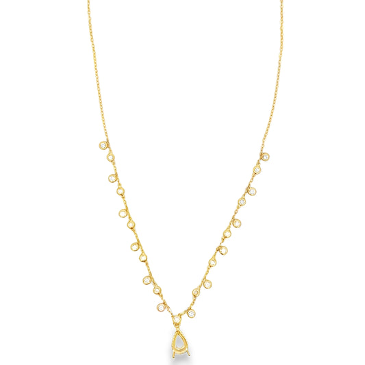 14Kt Hidden Halo Remount Pear Shape Necklace With Bezeled Diamonds On Chain Necklace