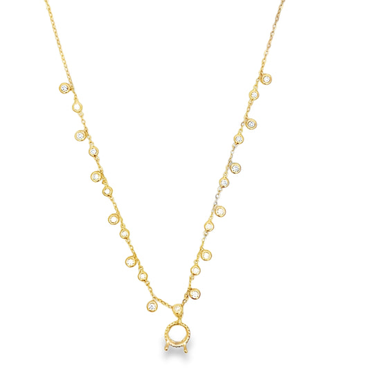 14Kt Hidden Halo Remount Round Necklace with Bezeled Diamonds on Chain