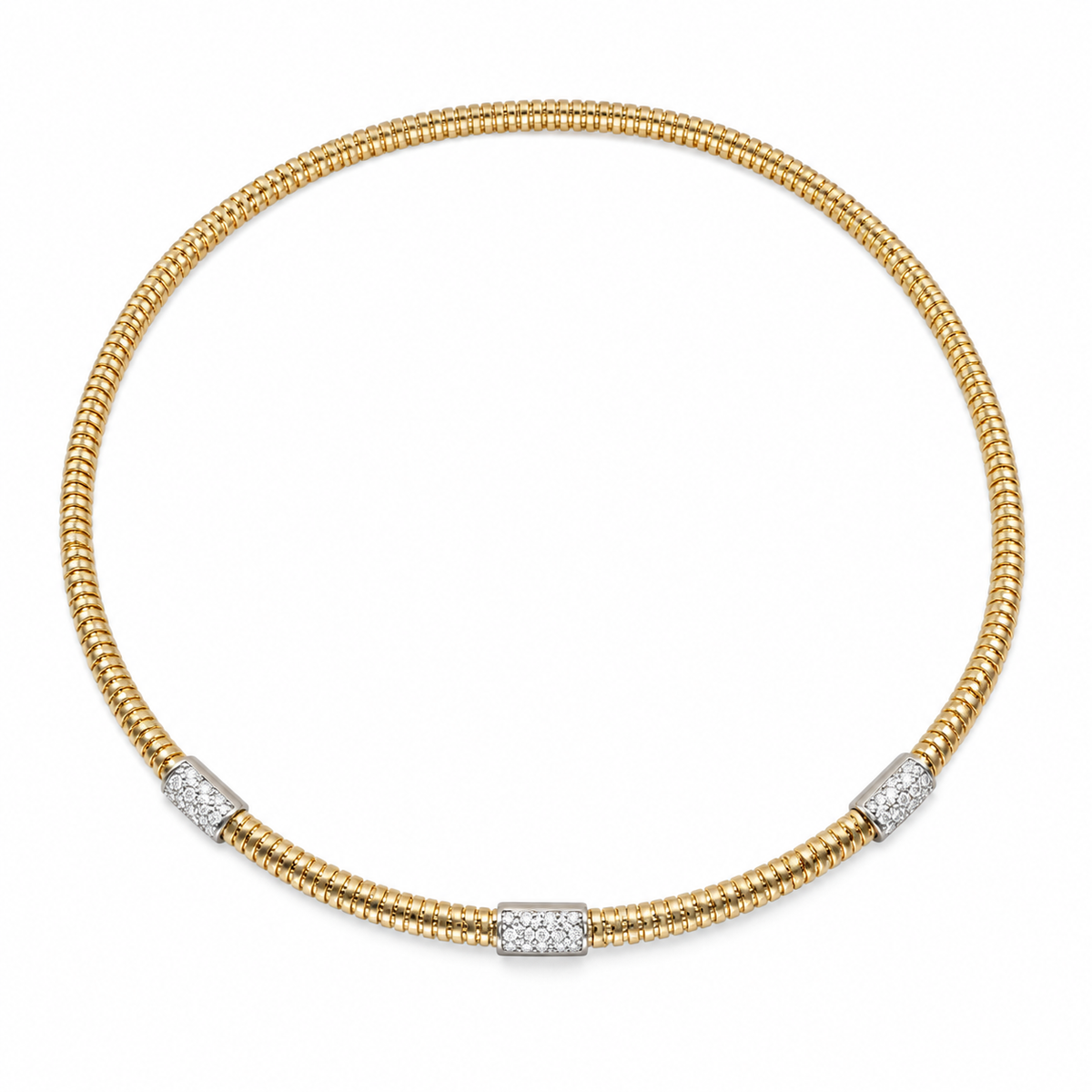 18Kt Gooseneck Choker With 3 diamond Stations Necklace